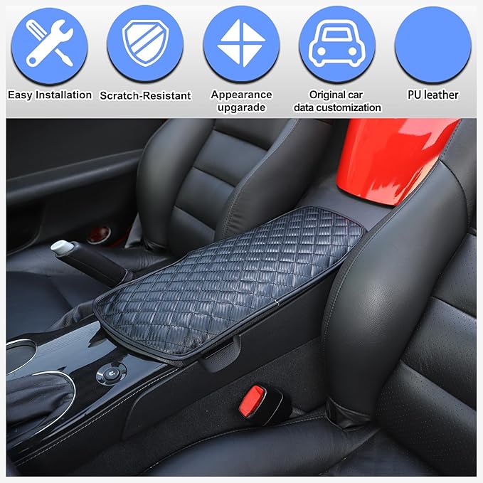 Center Console Armrest Cover for Chevy Corvette C6 2005-2013, Centre Armrest Seat Box Cover, Armrest Arm Rest Pad, Middle Consoles Cushion Protector Mat, Leather (Carbon Fiber)