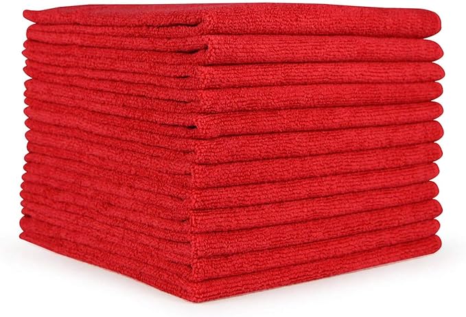 Arkwright Microfiber Cleaning Cloths - (Pack of 12) Lint & Streak-Free Drying Wash Towels, 320 GSM Super Absorbent & Quick Dry, Perfect Cleaner for Car, Glass, and Window, 12 x 12 in, Red