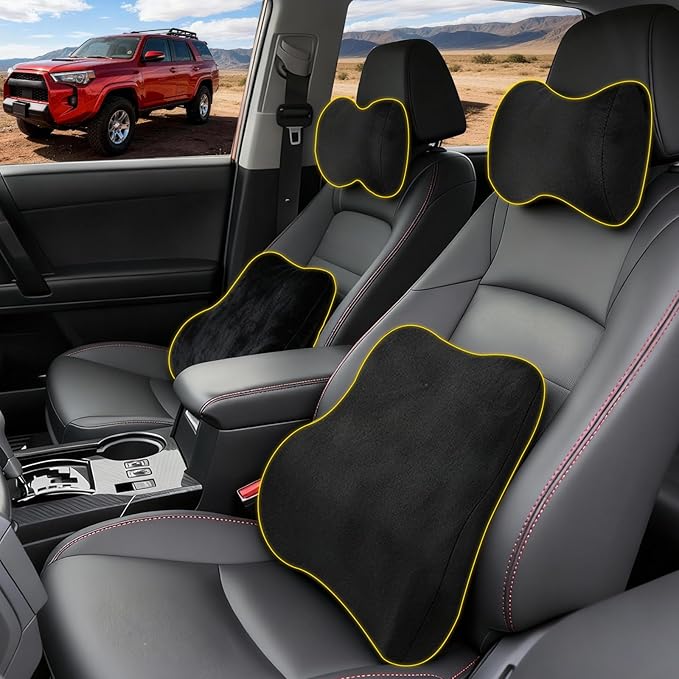 Car Neck & Lumbar Support Pillow Set for Toyota 4Runner, Soft Memory Foam Headrest & Back Cushion, Ergonomic Comfortable Seat Support for Daily Driving and Long Trips Car Interior Accessories