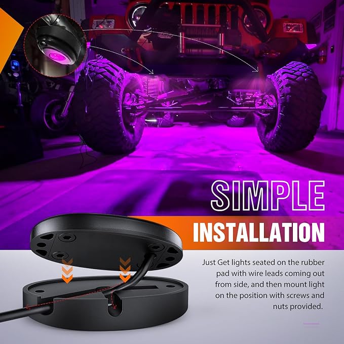 Nilight LED Rock Light 6PCS Pink Purple Underglow Wheel Well Fender Pods Waterproof Exterior Underbody Roof Rack Side Lamps for 12V 24V Car Truck Pickups ATV UTV SUV Motorcycle Boat