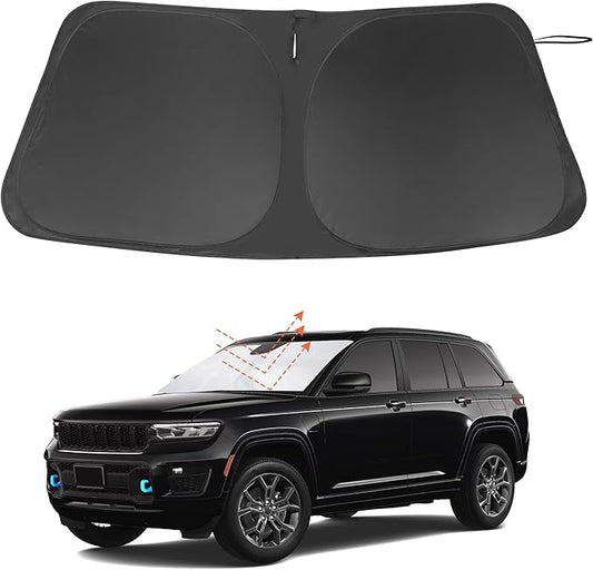 Windshield Sun Shade Custom Fit for 2022 2023 2024 2025 2026 Jeep Grand Cherokee 4XE Accessories Foldable Window Sunshade Protect Car from Sun Rays & Heat Damage Keeps Car Cooler