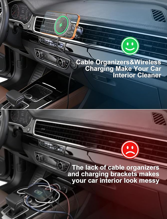 MOKPR for iPhone Magsafe Car Mount Charger, Wireless Car Charger Magnetic Car Phone Holder for Dash Air Vent-LED HandsFree Car Mount Fast Car Charger for iPhone 17/16/15/14/13/12 Carbon Firber