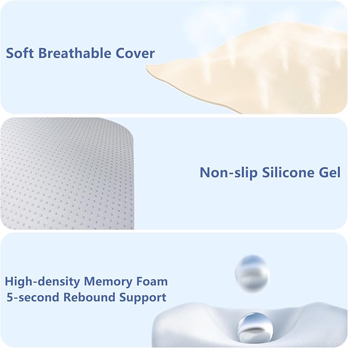 Car Seat Cushion with Neck Pillow & Lumbar Support Back Sciatica Tailbone Pain Relief Car Pillows Ergonomic Memory Foam Back Support for Driving Seat Office Chair Wheelchair 3 Pcs Beige