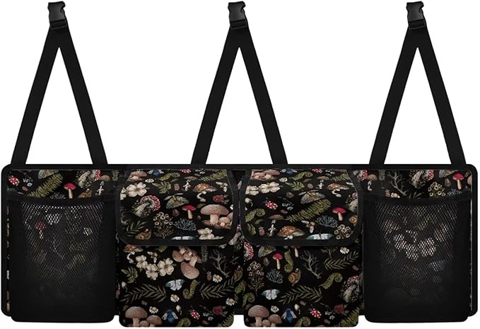 Mushroom Trunk Organizer Car Accessories for Women Space-Saving Car Organizers Storage Bag with 4 Pockets, Back Seat Car Organizer Adjustable Car Back Seat Organizer