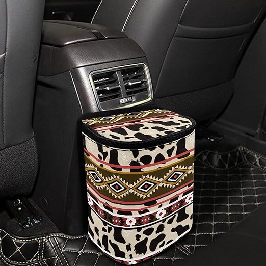 Aztec Leopard Car Trash Can Auto Garbage Bag with Lid Leak-Proof Car Storage Bag Garbage Bag Hanging for Headrest Portable Vehicle Backseat Organizer