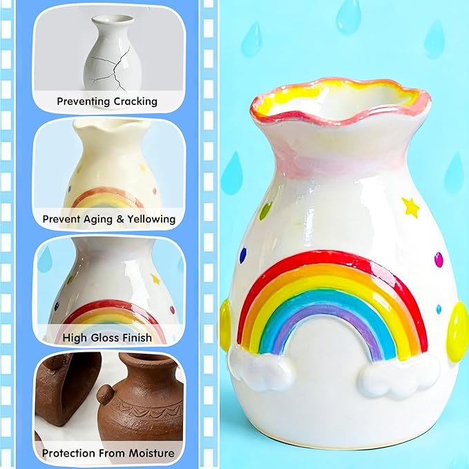 3.4FL OZ Air Dry Clay Glaze, High Gloss Varnish, Protective Sealant to Prevent Cracking & Scratching While Providing a Gloss Glaze Effect - for Ceramics, Wood, Acrylic Painting and Crafts (Gloss)