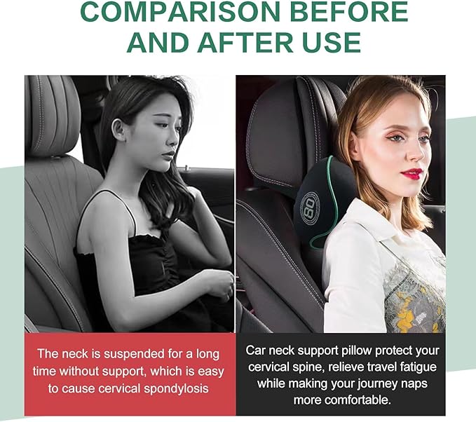 Really Soft Car Headrest Pillow, Car Pillow for Driving with Adjustable Strap, 100% Memory Foam Neck Pillow, Breathable Removable Cover & Ergonomic Design - Travel Car Neck Pillow(Lightblue Side Rope)