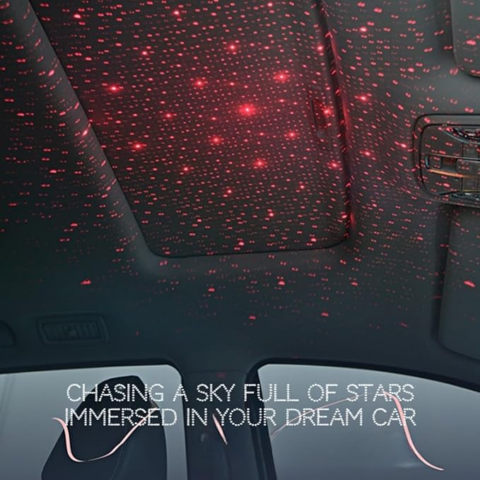 Car Armrest Pad Cover with Red Starry Sky LED Projection, Dual Type-C Charging Ports, Leather Car Center Console Cushion with Cup Holder, Tissue Holder (Red Starry Sky LED Projection, Black-Red)