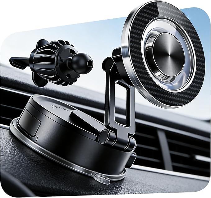 SUPERONE Magsafe Car Phone Holder [80+LBS Strongest Suction & 2400gf Magnetic] 360°Adjustable Vent Magnetic Phone Mount Vacuum Phone Holders for Your Car Fit iPhone 17 Pro Max 16 15 14 13 12
