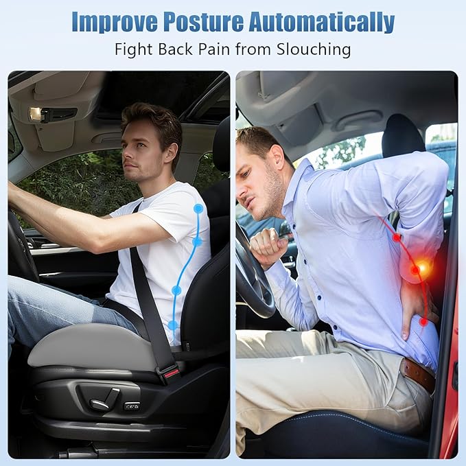 Car Seat Cushion for Truck and Car Drivers - Prevents Bedsores & Relieves Long-Drive Pain, Therapeutic Support for Sciatica, Hemorrhoids, Tailbone and Prostate, Enhanced View with Anti-Slip Base