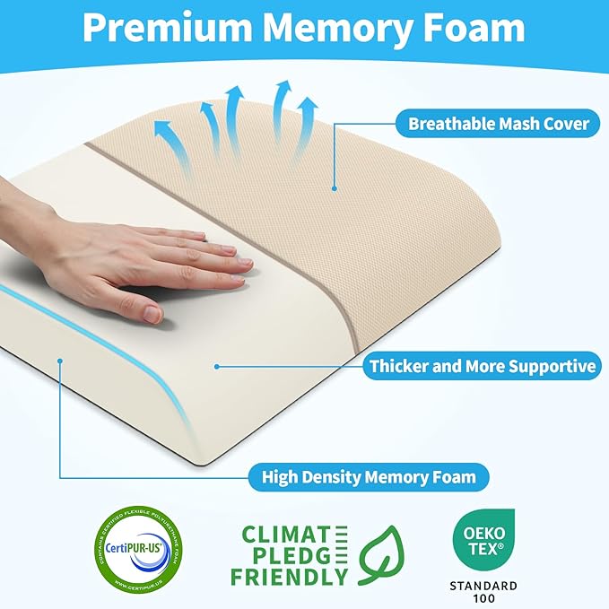 XLarge Seat Cushion, Memory Foam Cushion for Long Sitting Hours on Office Chair, Home & Car, Non-Slip Chair Pad for Relieving Back & Sciatica & Hip & Coccyx Pain (Khaki)