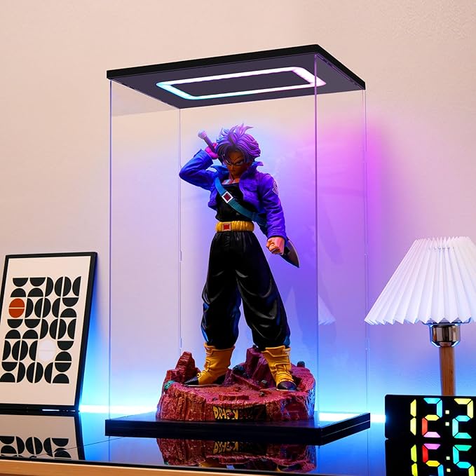 Clear Acrylic Display Case with Light for Gundam Display, Multiple Color Lights Dustproof Protection Display Box for Collectibles Action Figures（14×10×21inch）