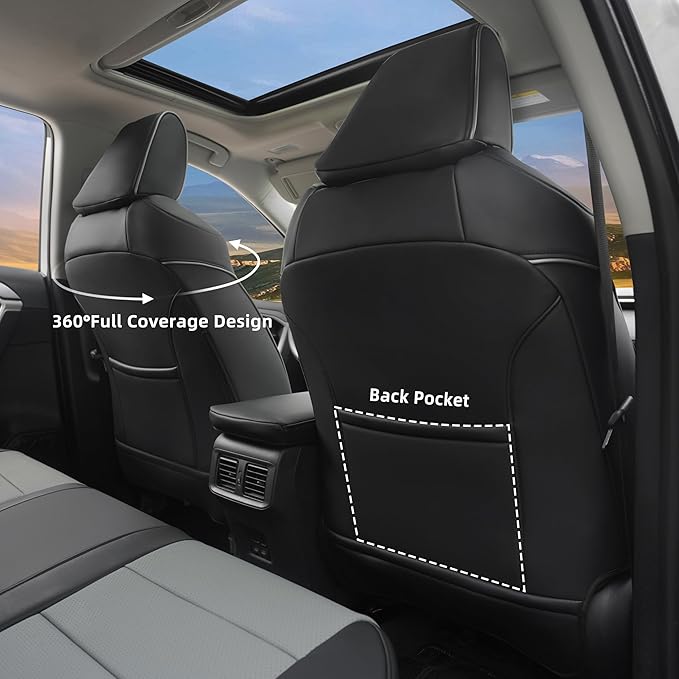 Lolcar Rav4 Seat Covers Custom Fit for Toyota RAV4 Adventure,TRD-Off Road 2019 2020 2021 2022 2023 2024, Leather Truck Seat Cover Full Set for SUV,Faux Leather(Black/Gray)