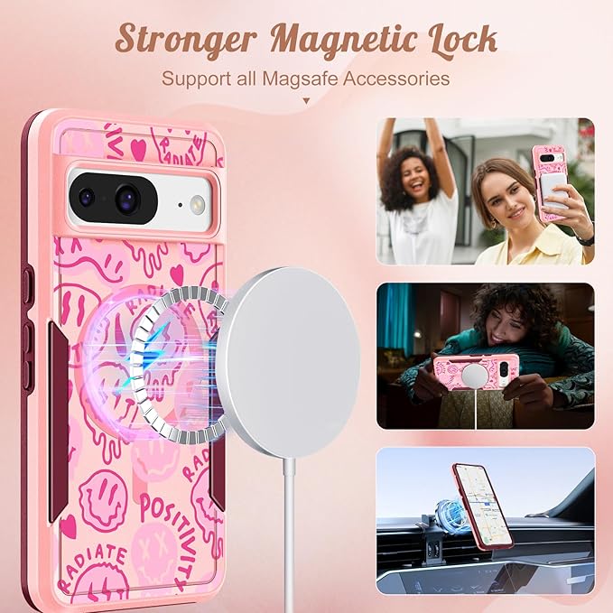 for Google Pixel 8 Case 6.2 Inch - Compatible with MagSafe Women Girls Cute Magnetic Protective Cover Girly Kawaii Pretty Fashion Heavy Duty Shockproof Design for Google Pixel 8 Phone Cases