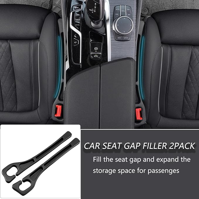 2-Pack Universal Car Seat Gap Filler - Car Seat Gap Filler Organizer & Blocker to Stop Phone, Keys from Dropping Between Seat Console (Black)
