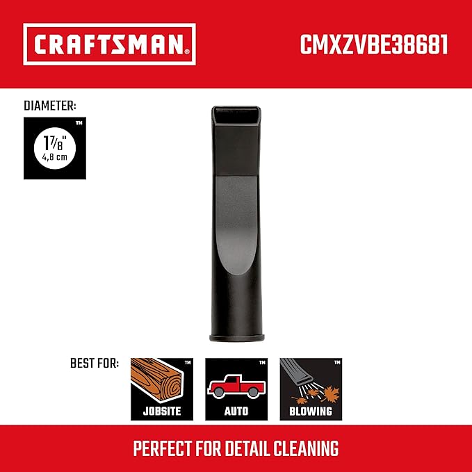 CRAFTSMAN CMXZVBE38681 1-7/8 in. Car Nozzle Wet Dry Vac Attachment, Industrial-Grade Shop Vacuum Accessory for Deep Automotive Cleaning, Fits 1-7/8 in. Hose Diameter