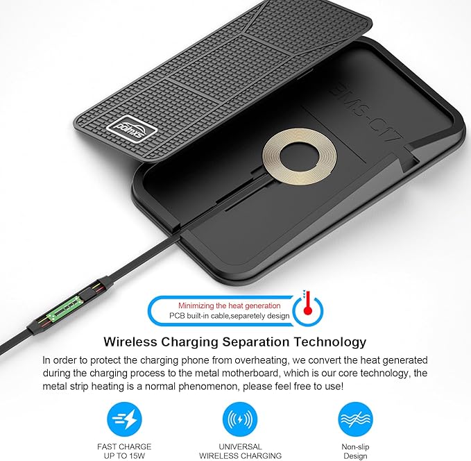 Wireless car Charger Charging pad,POLMXS No-Slip Wireless Phone Charger for car Cell Phone Cordless Charging mat Compatible with iPhone 16/15/14/13/12 Galaxy S23 S22 S21 Note10(C17)