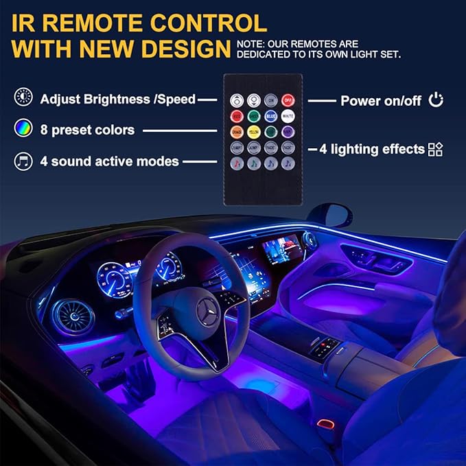 Car LED Lights Interior, LED Lights for Car Accessories Interior with Remote Control, Truck Inside Lights with DIY Mode and Music Mode, Ambient Lighting for Cars SUVs Trucks with Car Charger, DC 12V