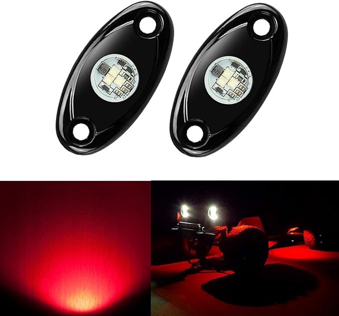 2 Pods LED Rock Lights, Ampper Waterproof LED Neon Underglow Light for Car Truck ATV UTV SUV Offroad Boat Underbody Glow Trail Rig Lamp (Red)