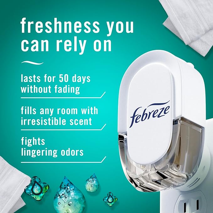 Febreze Plug-in Air Freshener, Odor-Fighting Scented Oil Refill, Air Fresheners for Home, Bathroom and Kitchen, Long Lasting, Unstopables Fresh Scent, 0.87oz Refills, Multi Color, 3 Count