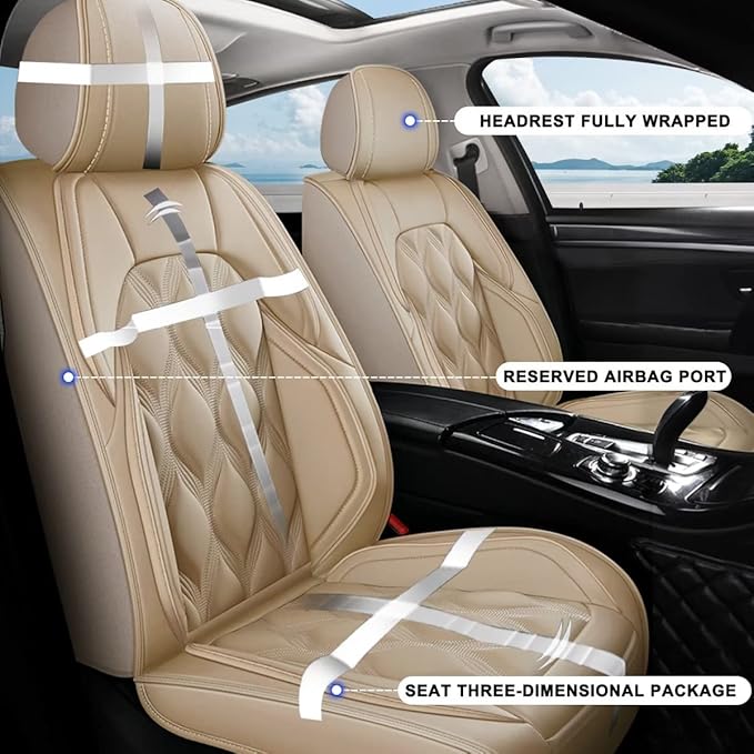 AOMSAZTO Car Seat Covers,2 Front Seats Custom Fit for Jeep Patriot 2007-2017,Faux Leather Automotive Cushion Covers Seat Protector,Airbag Compatible Waterproof Beige