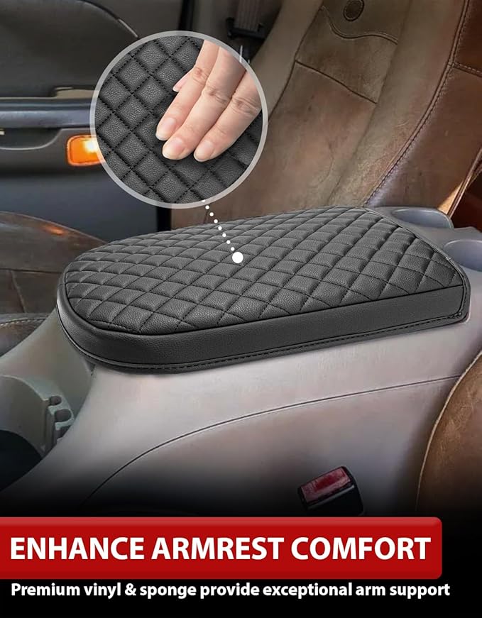Center Console Armrest Cover for 2001 2002 2003 F150 King Ranch, Crew Cab XLT, Lariat, Vinyl Leather, Arm Rest Lid Protector Cushion Pad, Anti-scratch, Black (Fits Bucket Seat Console Only)