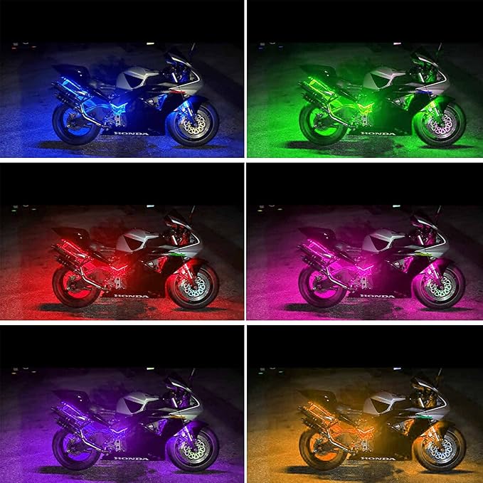 2Pcs 12LEDs Motorcycle LED Light Strips- RGB Multi-Color Accent Glow Neon Ground Effect Lights lamp for Motorcycle led Light Kits,ATV Car Golf cart LED Underglow Strip Lights