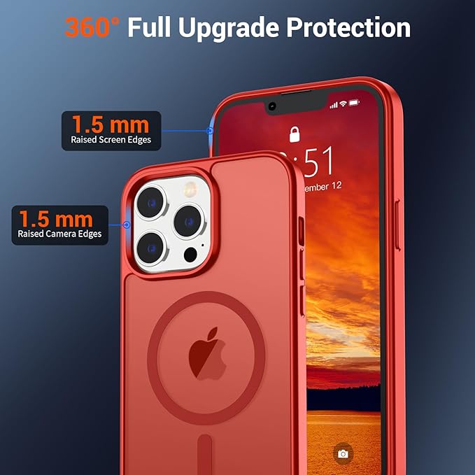 SUPFINE Magnetic for iPhone 13 Pro Case (Compatible with MagSafe) (Military Grade Drop Protection) Translucent Matte Shockproof with Anti-Fingerprint Phone Case,Red