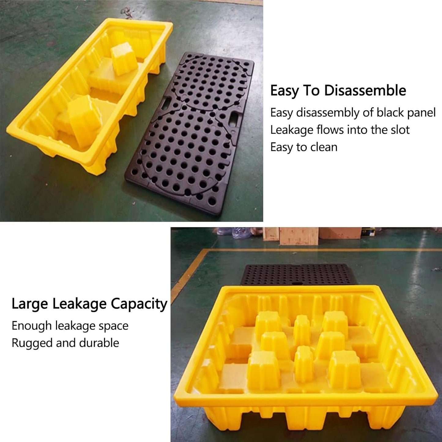 2 Drum Containment Spill Pallet, Polyethylene Low Profile Paint Bucket Tray, Industrial Garage Storage Detachable Shipping Leakproof Platform (Color : Yellow-1 Pack, Size : 20.9"x16.1"x4.7"