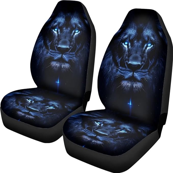 Cool Lion Print Car Front Seat Cover Set of 2, Auto Bucket Seats Protector Universal Car Accessories Interior Decor for Women Men