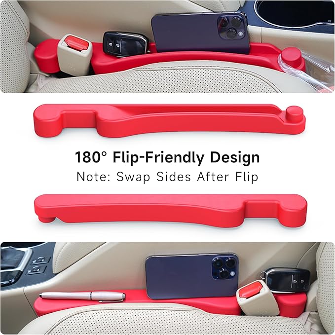 Givifive Car Seat Gap Filler Set of 2, 3IN1 Seat Side Gap Filler Plug with Storage Slot & Hook Function, Soft Foam Universal Fit Car SUV Truck Fill Gap Between Seats Console Organizer (Narrow Red)