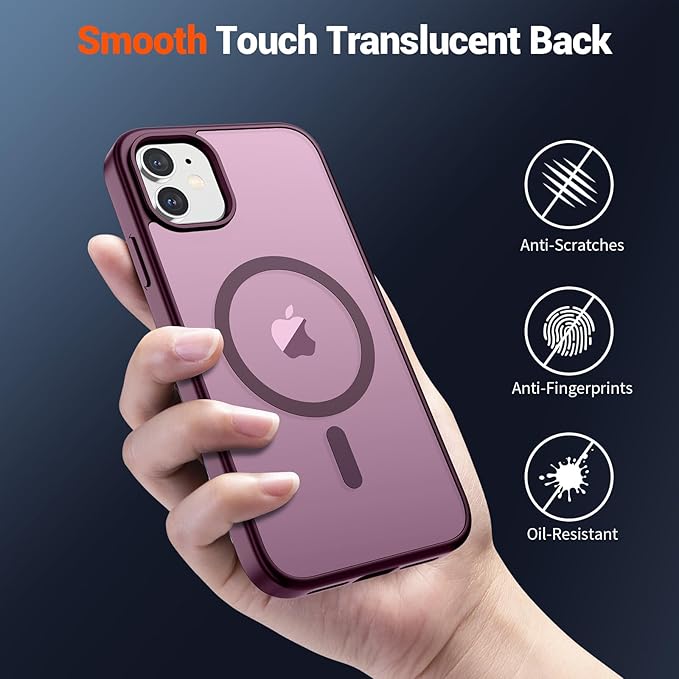 SUPFINE Magnetic for iPhone 12 Mini Case & iPhone 13 Mini Case with Screen Protector (Compatible with MagSafe) (Military Grade Drop Protection) Translucent Matte Shockproof Phone Cover,Wine Red