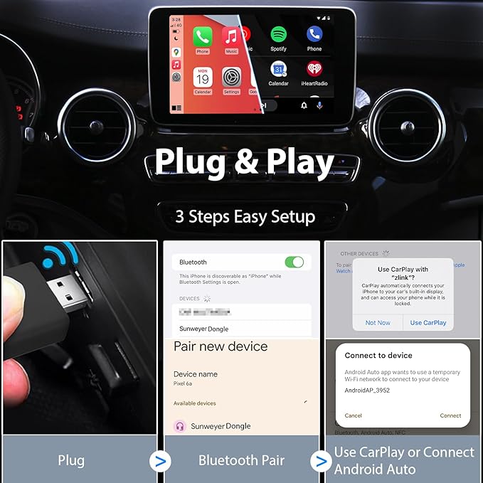 Sunweyer Wireless CarPlay & Android Auto Adapter 2 in 1 Auto Connect Box, Supports Online Updates Wired to Wireless for Cars Have Wired Carplay