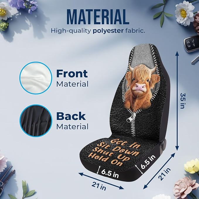 GENANY Highland Cow Car Seat Covers Set of 2, Breathable Front Seat Covers for Truck Sedan SUV, Farmhouse Car Accessories, Cow Gift for Women Men