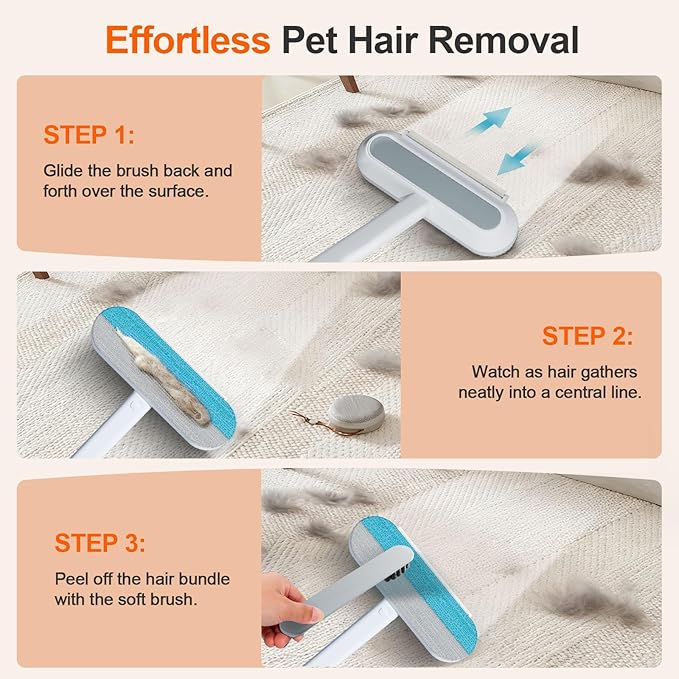 Pet Hair Removal Tool for Furniture, 3 in 1 Cat and Dog Hair Removal Tool, Suitable for Use on Furniture, Carpets, Clothing, and Bedding, Durable, Reusable, Washable, Grey, 1 Pcs