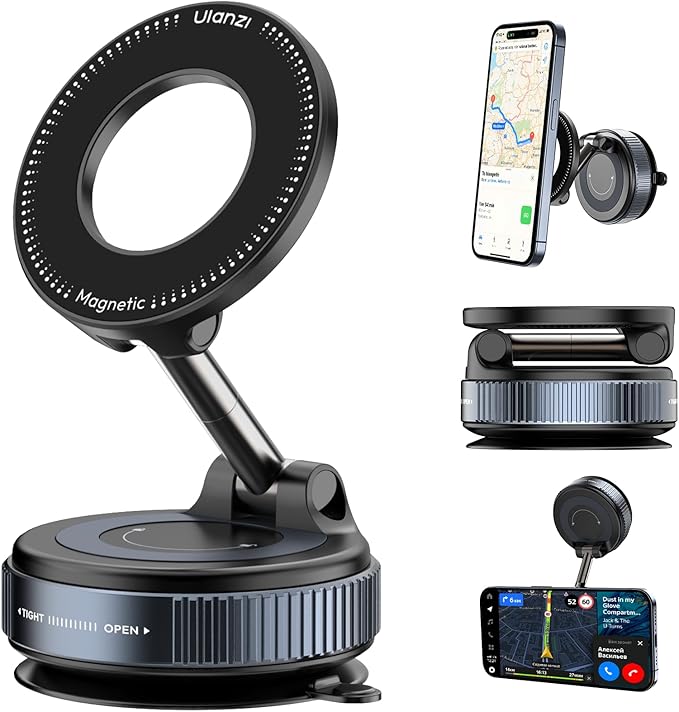 ULANZI Vacuum Suction Cup Phone Mount, 360° Rotatable Magnetic Phone Holder with Adhesive Pad, ≥14N Magnet for Car Kitchen Gym, Car Truck Accessories for iPhone 17 16 Vehicle Mounts