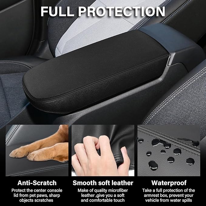 Console Cover for 2024 2025 2026 Chevrolet Trax (LS/1RS/LT/2RS/ACTIV) Leather Center ArmRest Box Cover Pad 2024 2025 2026 Chevy Trax Accessories Protector Cushion (Black Stitches)
