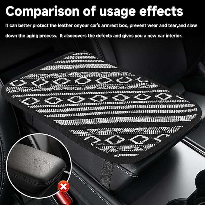 Bohemian Universal Armrest Cover Pad, Car Center Console Cushion, Boho Ethnic Style Auto Armrest Decorative Pad with Elastic Straps, Car Arm Rest Cover Protector for Vehicles (Armrest Cover-B)