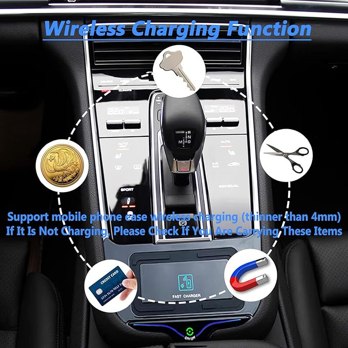 New Upgrade Wireless Car Charger for Porsche Panamera (2017-2023),15W Fast Wireless Phone Charging Pad, Center Console Wireless Charger Works with QI-Enabled Phones(Size:22-23)