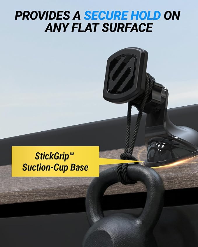 Scosche Extra Strength Suction Car Phone Mount, Magnetic Phone Holders for Your Car Windshield/Dashboard, Car Holder with 360° Rotation, Thick Metal Plate for iPhone and Android, Not MagSafe, 2-Pack