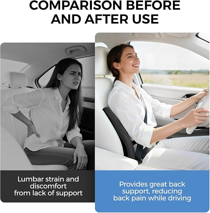 BEBAS Lumbar Support Pillow for Car, Memory Foam Back Cushion for Driving, Ergonomic Lumbar Pillow for Pain Relief, Comfort Lower Back Support for Office Chairs, Car Seat, Wheelchair -Black
