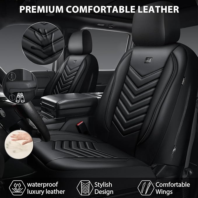 CAR PASS 3D Foam Faux Leather Car Seat Covers Full Set,Waterproof Leather Seat Cover for Cars,Luxury Universal Fit for SUV Truck Sedan Automotive, Armrest Airbag Compatible Anti-Slip, All Black