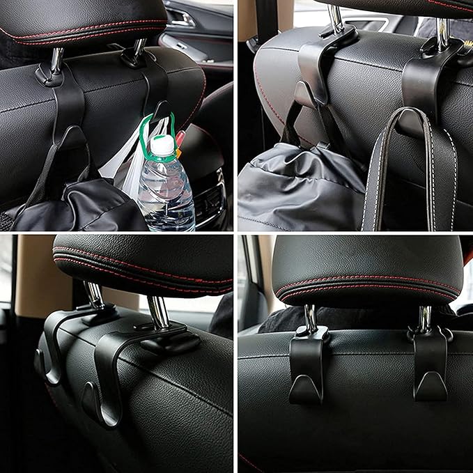 Car Backseat Headrest Hook Hanger Storage Universal for Handbag Purse Coat (Pack of 4)