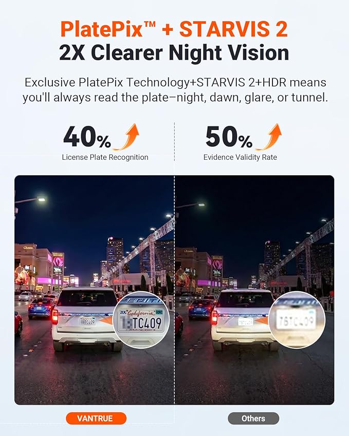 Vantrue New N4S 3 Channel Dash Cam, STARVIS 2 Night Vision, Front Rear Inside Dashcam for Cars, Front and Rear Dual Channel, PlatePix™ Tech, Parking Mode, Wi-Fi, GPS, 2" IPS, Support 1TB (RC18)