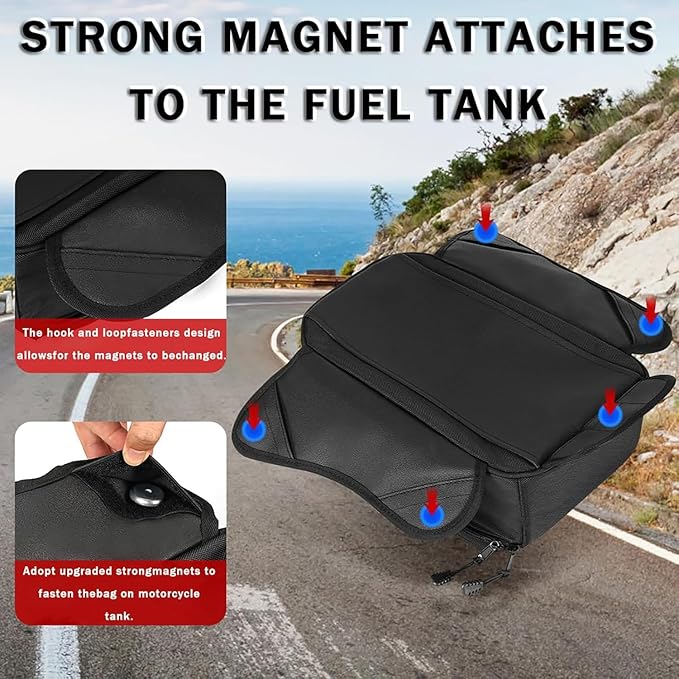 Motorcycle Tank Bag for Suzuki GSXR 750, Strong Magnetic Waterproof Oxford Black Motorbike Quick Release Pannier Bag
