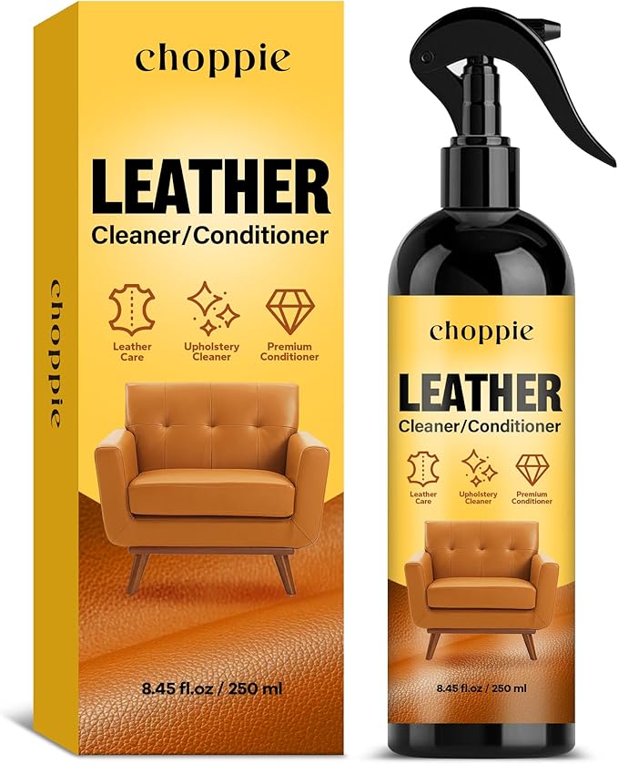 Choppie Leather Cleaner and Conditioner (8.45 Fl Oz), Leather Repair for Furniture & Car Interior, Leather Seat Couch Cleaner, Premium Leather Care and Protection