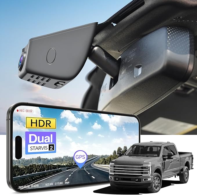mangoal STARVIS 2 Front 4K HDR Dash Cam IMX678, Custom Fit for Ford F150 2013-2017 F250/F350 Super Duty 2015-2019(Model B), 5GHz WiFi, GPS, 64GB Card