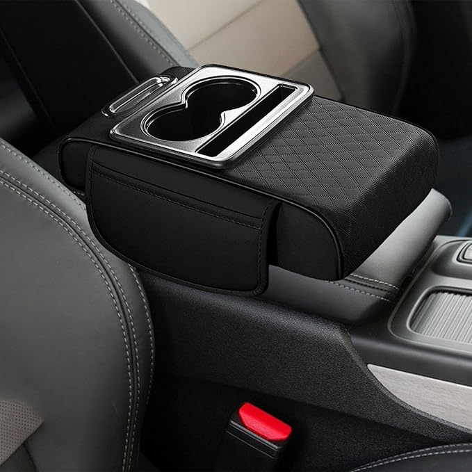 Car Center Console Pad PU Leather Armrest Organizer with Tissue Box Slot for Vehicles, Style J
