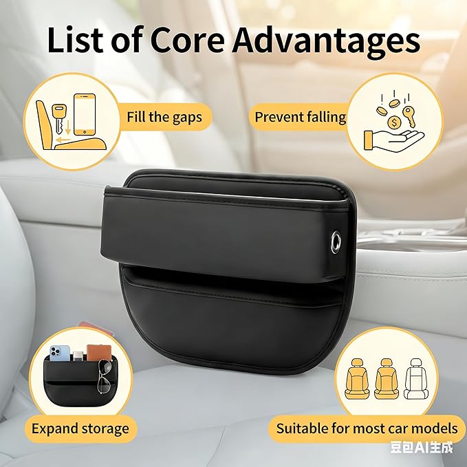 Car Seat Gap Filler Organizer, Multifunctional Auto Console Side Storage Box with Cup Holders & Phone Holder, Premium PU Leather Car Front Seat Organizer for Drinks, Sunglasses, Keys, 2 Pack Black
