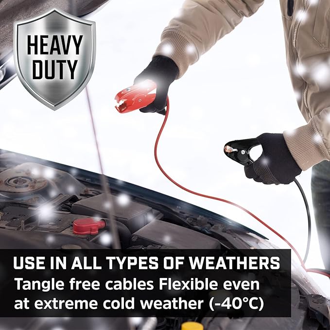 Energizer 1-Gauge 800A Heavy Duty Jumper Battery Cables 25 Ft Booster Jump Start - 25' Allows You to Boost Battery from Behind a Vehicle!